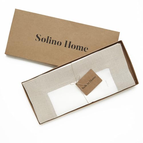Solino Home 100% Linen Table Runner Natural & White - 14 x 90 in
