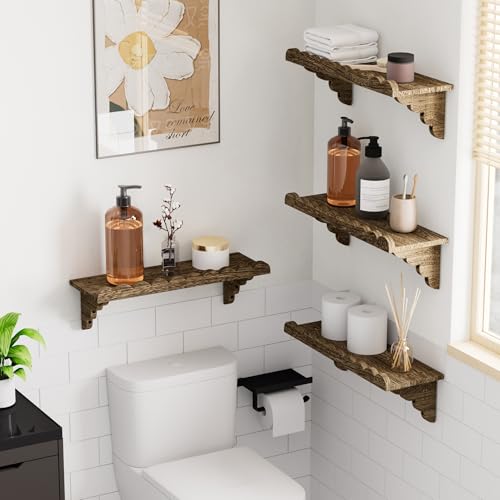 17-Inch Scalloped Floating Wall Shelf, Rustic Solid Wood Display Ledge