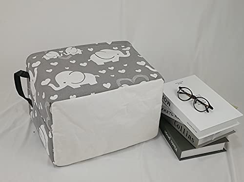 Collapsible Canvas Storage Basket with Handles - Elephant Nursery Organizer