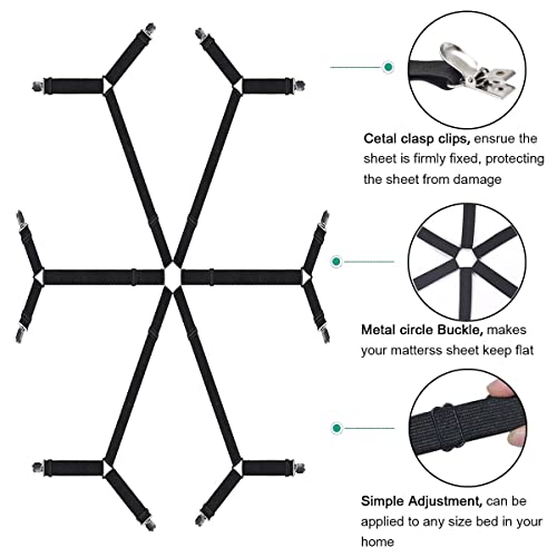 Adjustable Bed Sheet Holder Straps - 6 Way Clips for All Mattresses