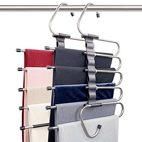 5-Tier Space-Saving Pants Hangers 2-Pack for Closet Organization