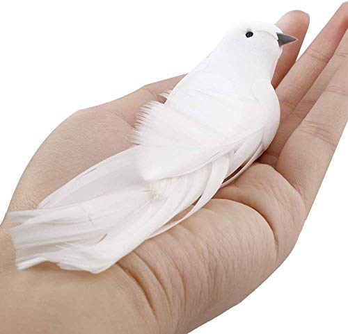 12 Pcs Artificial White Dove Ornaments with Clips for Christmas Trees