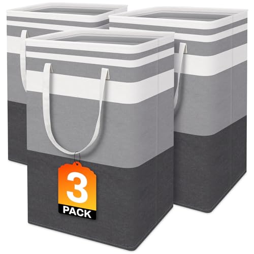 3-Pack Collapsible Laundry Hamper, 75L Waterproof Freestanding Basket
