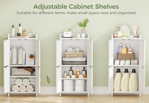 Slim Bathroom Floor Cabinet with Adjustable Shelves, White Storage Organizer