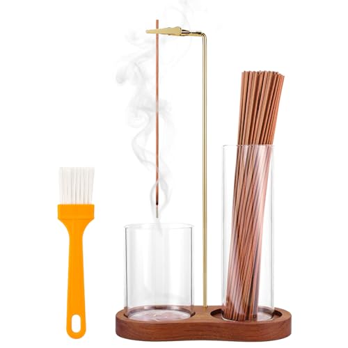 2-in-1 Wooden Incense Holder with Glass Ash Catcher for Sticks