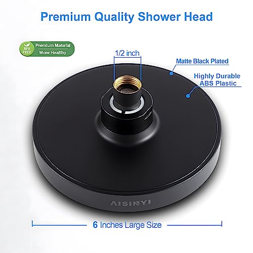 6-Inch High Pressure Rainfall Shower Head, Matte Black Adjustable Fixed