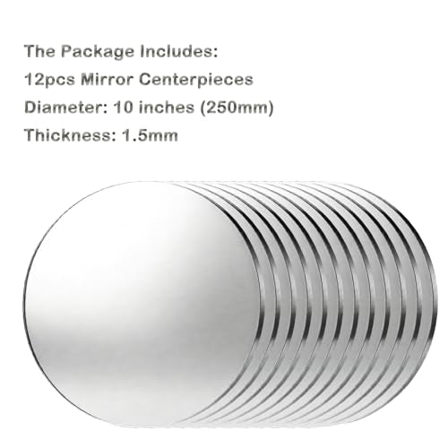 12-Pack 10-Inch Round Acrylic Mirror Centerpiece Trays, 1.5mm Silver