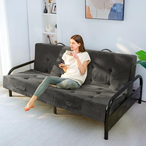 8-Inch Foldable Tufted Floor Mattress and Sofa Bed, Dark Grey