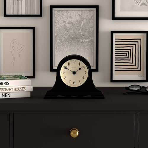 Modern Tambour Mantel Clock, Black Acrylic Desk & Shelf Clock