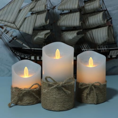 Nautical Decor Flameless Ocean Blue Candles with Remote Control - Ocean Hemp Rope