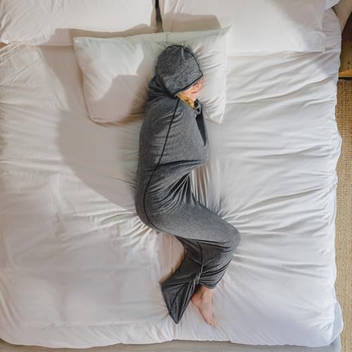Hooded Sleep Pod Wearable Blanket, Cooling Sensory Swaddle, Grey Medium