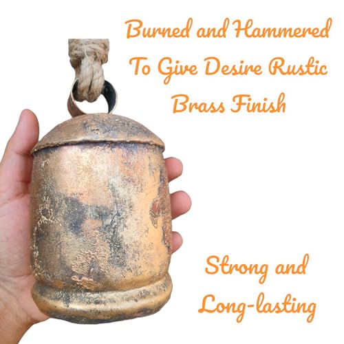 Set of 3 Large Metal Christmas Bells – Rustic Brass Gold Handcrafted Wall Hanging Cow Bells