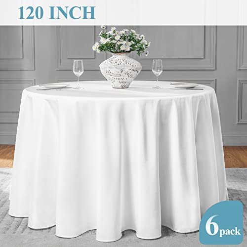 120-Inch Round Polyester Tablecloths - 6 Pack, Stain & Wrinkle Resistant