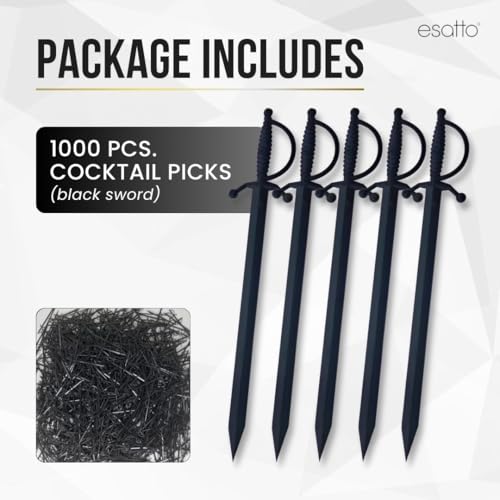 Esatto Black Sword Cocktail Picks 3.23 Inch 1000 Pack for Drinks & Party