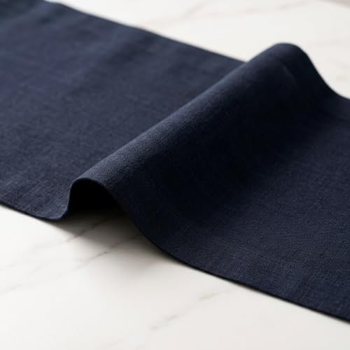 Solino Home Navy Linen Table Runner 14x90 Inches - 100% European Flax, Handmade