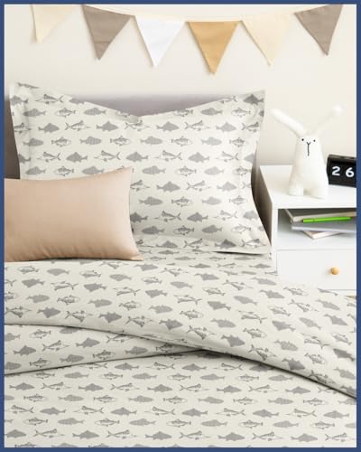 3-Piece Fish Print Kids Duvet Cover Set, Full Size Soft Microfiber Bedding