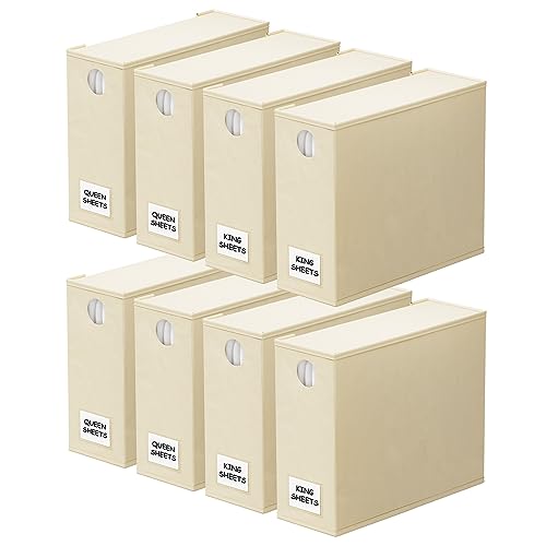 Foldable Bed Sheet Organizer 8 Pack - Linen Closet Storage Box with Window