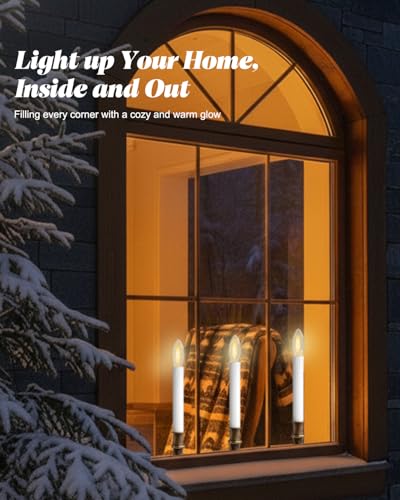 SUNSGNE C26 LED Battery Operated Flameless Window Candles with Auto Timer, 4 Pack, Antique Bronze Base