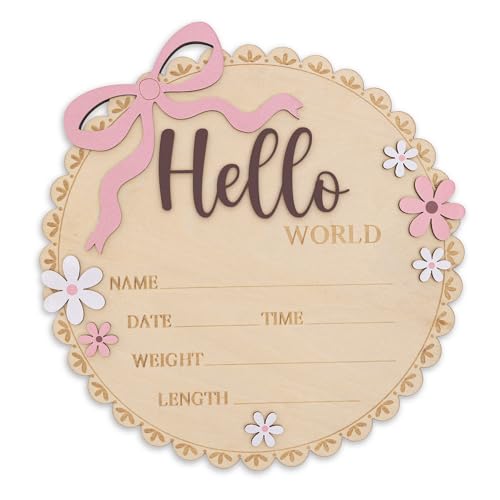 Wooden Baby Birth Announcement Sign with Floral Design