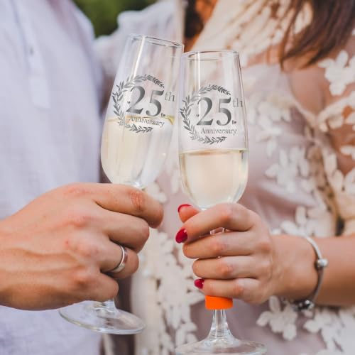 Tom Boy 25th Anniversary Champagne Flutes Gift Set - 2 Pack | Engraved Celebration Glasses for Couples