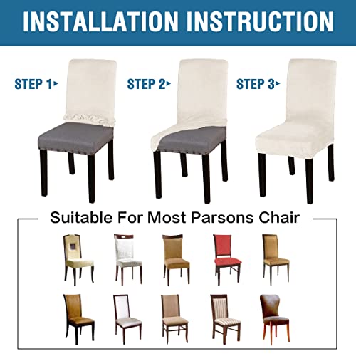H.VERSAILTEX Dining Chair Covers Velvet Stretch Chair Covers for Dining Room Set of 2 Parson Chair Slipcovers Chair Protectors Covers Dining, Soft Thick Solid Velvet Fabric Washable, Ivory