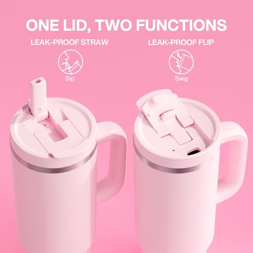 40 oz Insulated Stainless Steel Tumbler with Handle and Straw - Cotton Candy