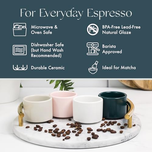 Folk Ceramics Leonard Espresso Cups Fog Grey Set of 2, 3oz Stackable Handleless Demitasse Mugs for Coffee