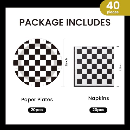 40-Piece Race Car Party Supplies: Checkered Flag Plates and Napkins Set