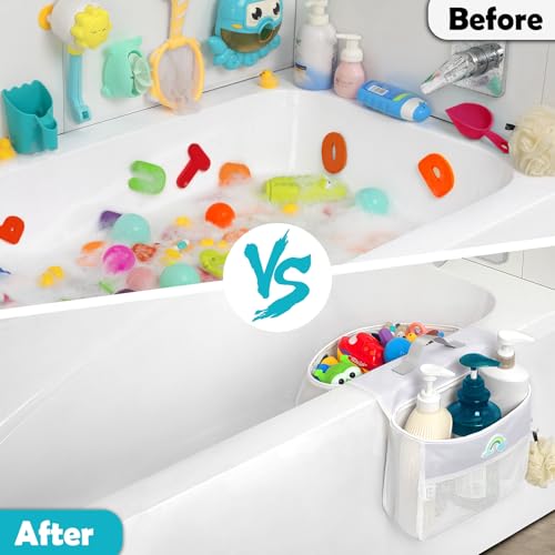 Saddle Mesh Bath Toy Organizer - 2 Compartment Tub Edge Storage Holder