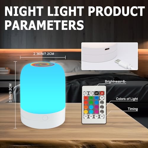 Portable LED Nursery Night Light, 13-Color Dimmable Touch Lamp for Kids