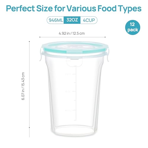 Vtopmart 12 Pack 32oz Deli Containers with Airtight Lids, Soup Containers for Take-out, Plastic Food Storage Containers for Meal Prep, Salad, Fruit, Lunch, Microwave/Dishwasher/Freezer Safe