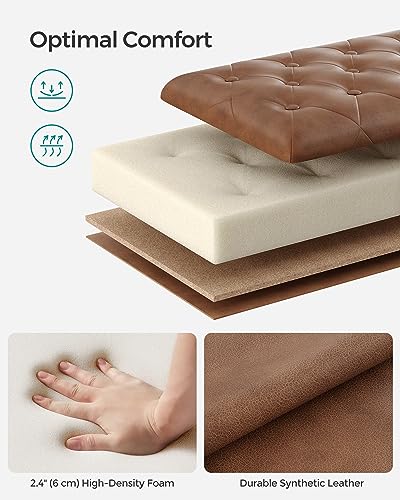 SONGMICS Storage Ottoman Bench 46.5 Inches with Solid Wood Legs, Tufted Upholstered Seat, Multi-Use Furniture