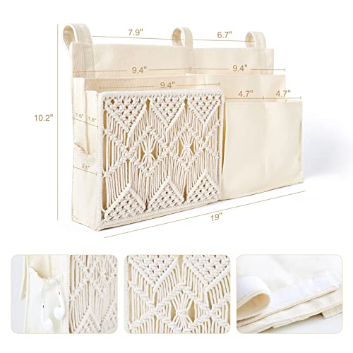 Macrame Bedside Caddy - 7-Pocket Hanging Storage Organizer for Bunk Beds