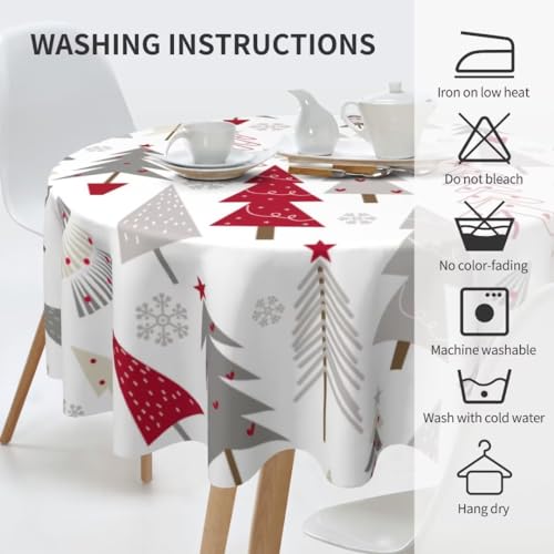 Christmas Tablecloth Round 60 Inch with Christmas Tree Pattern – 150cm Polyester, Indoor/Outdoor