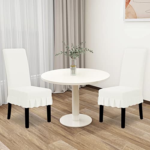 Stretch Dining Chair Covers with Ruffled Skirt - Cream, 2 PCS
