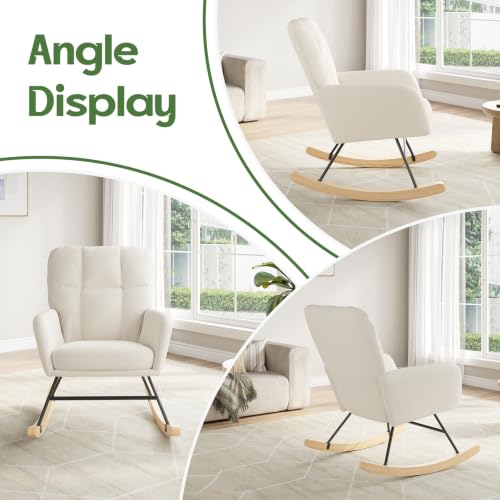 Upholstered Nursery Rocking Chair with High Backrest and Removable Cushion