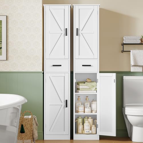 67-Inch Tall Narrow Bathroom Storage Cabinet with 6 Shelves and Drawer