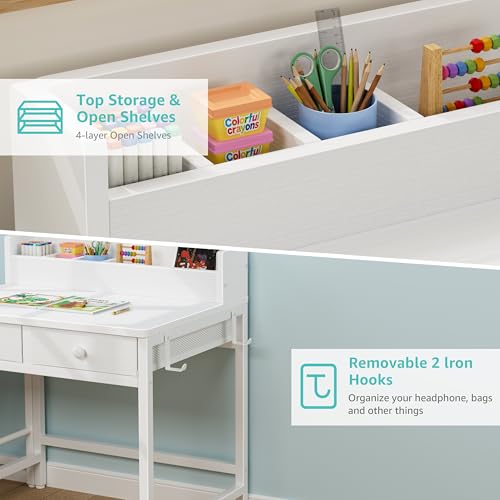 Kids Desk and Chair Set with Bookshelf and Storage Drawers for Ages 3-8