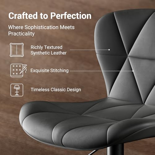 LaughLoft Set of 2 Black Adjustable Faux Leather Bar Stools - Swivel & Height-Adjustable Kitchen Island Seating
