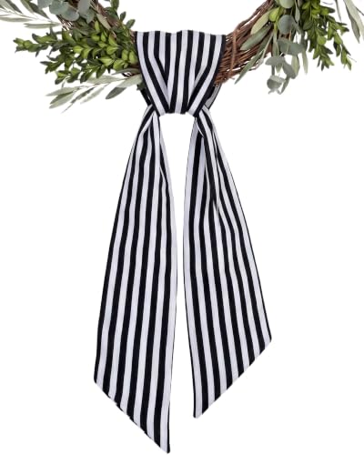 Black and White Striped Wreath Sash for Front Door 55 Inch