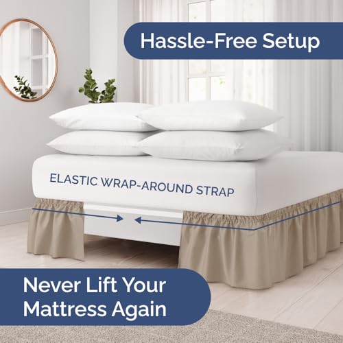 Queen Size Wrap Around Bed Skirt and Pillowcase Set - 21 Inch Drop, Cream