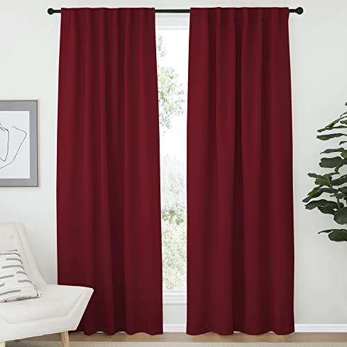 NICETOWN Burgundy Red Blackout Curtains Set - 52 x 84 Inches, Double Panels, Thermal Insulated Drapes