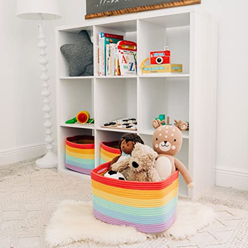 Rainbow Cotton Rope Storage Baskets Set of 3 for Shelves 15x9x10