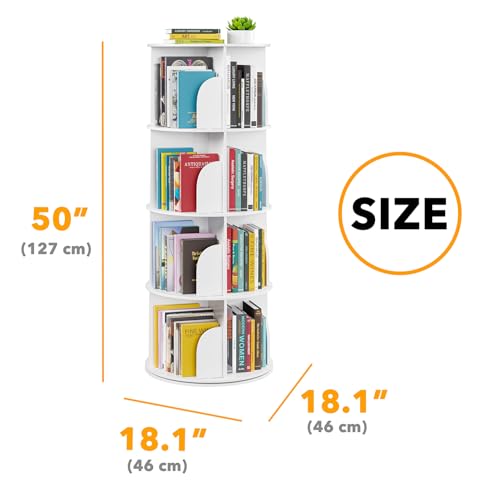 4-Tier 360 Rotating Bookshelf Tower Spinning Bookcase Corner Storage White
