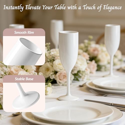 LEYIQU White Plastic Champagne Flutes Set of 24 Unbreakable Wine Glasses - Variation: White, 5oz