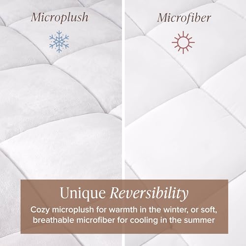 Twin XL Microplush Mattress Topper with Deep Pockets - Reversible Pillow Top