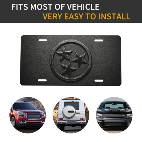Tennessee Tri Star Decorative Aluminum License Plate, Matte Black 6x12