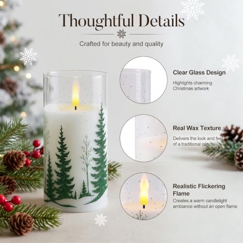 Raycare 3-D Flame Flameless Pillar Candles with Remote (D3 x H4/5/6) Green Tree