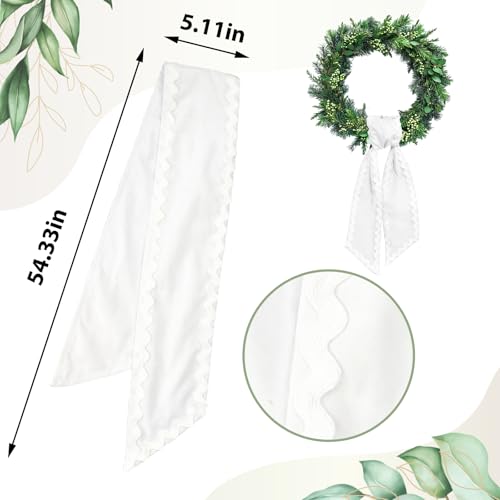 Ftuuo White Wreath Sash for Front Door, 5.11 x 54.33 Inches, Satin Garland Ribbon for Indoor Outdoor Decor
