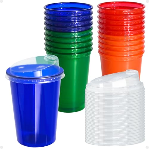 12oz Kids Spill-Proof Plastic Cups with Lids - 20 Pack, BPA-Free
